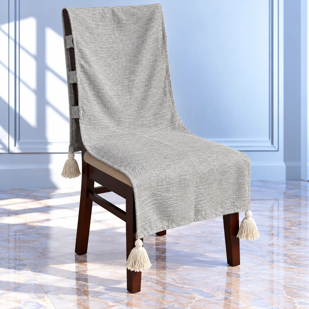 Minimal Solid Grey Chair Cover with Tassels
