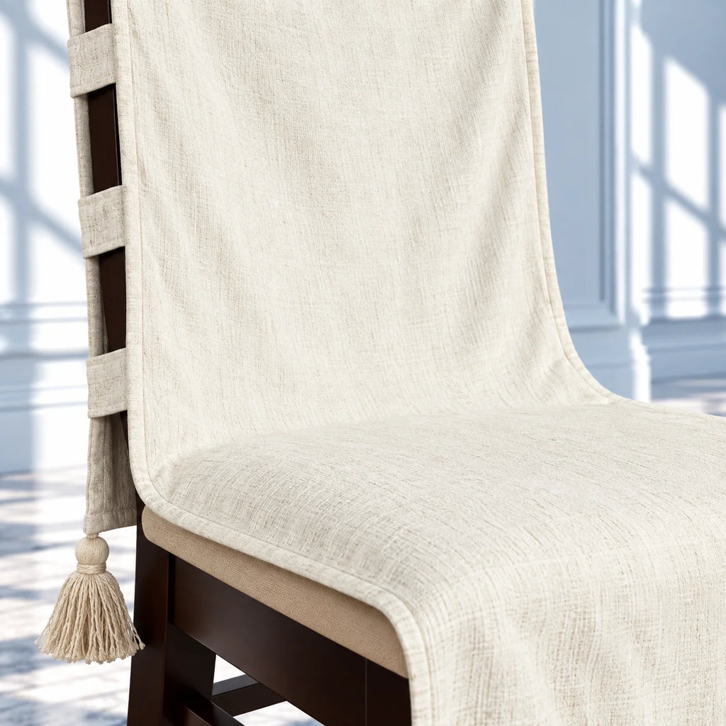 Milky White Crushed Texture Chair Cover with Tassels