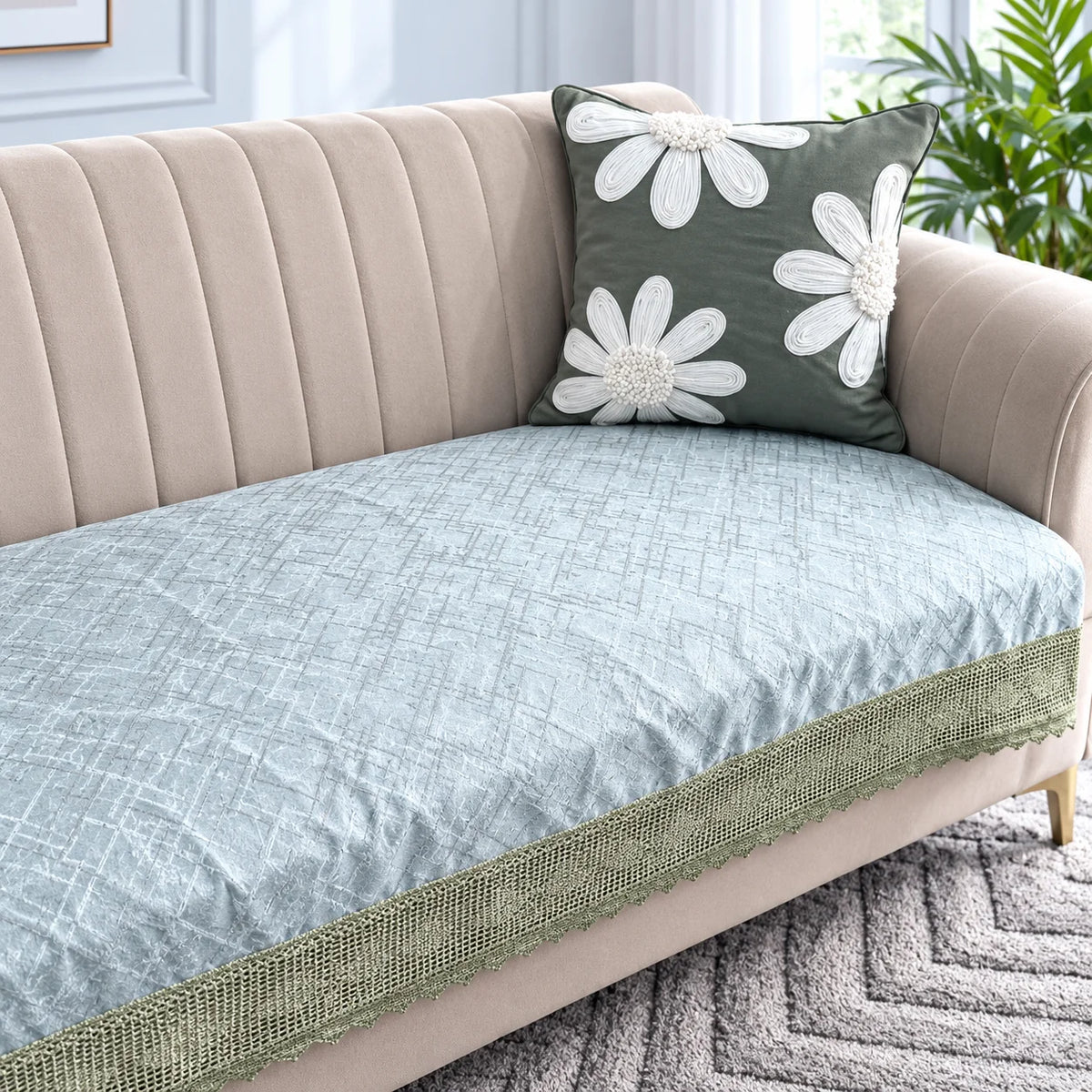 Sage Green & Silver Grey Premium Sofa Cover