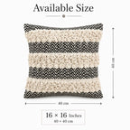 Loom Rhythm Textured Cotton Cushion Cover â€“ Black & Ivory, 16 Ã— 16 Inches