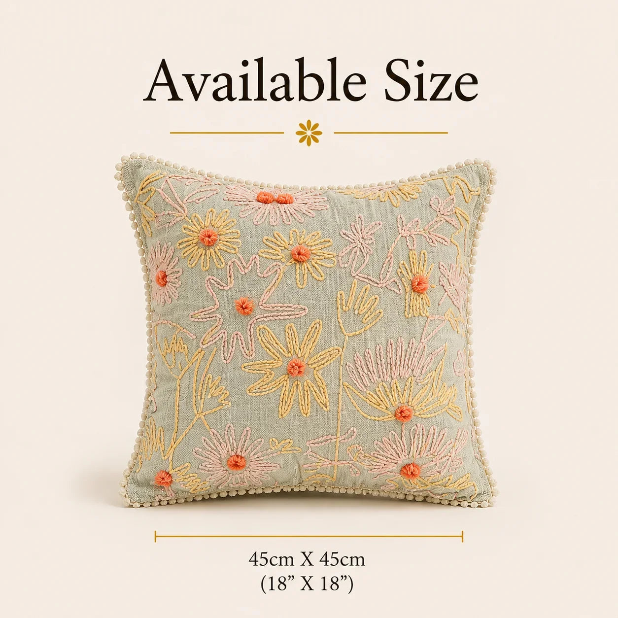 Peach pom pom Cushion Cover 45cm x 45cm (18" x 18")