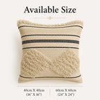 Natural Cotton Cushion Cover with Black Beaded Stripes and Tufted Diamond Motifs