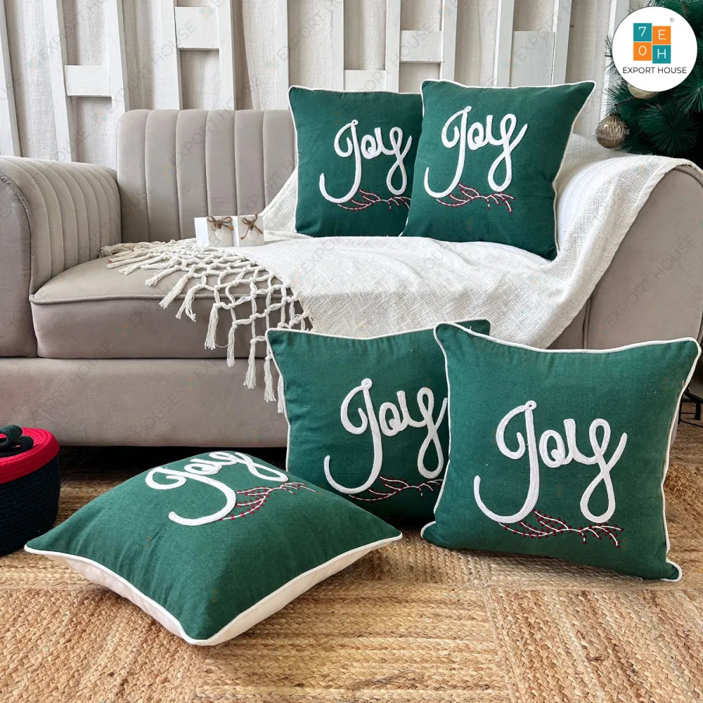 Christmas Themed Cotton Embroidered Cushion Cover, Size:40cm X 40cm (16" X 16")