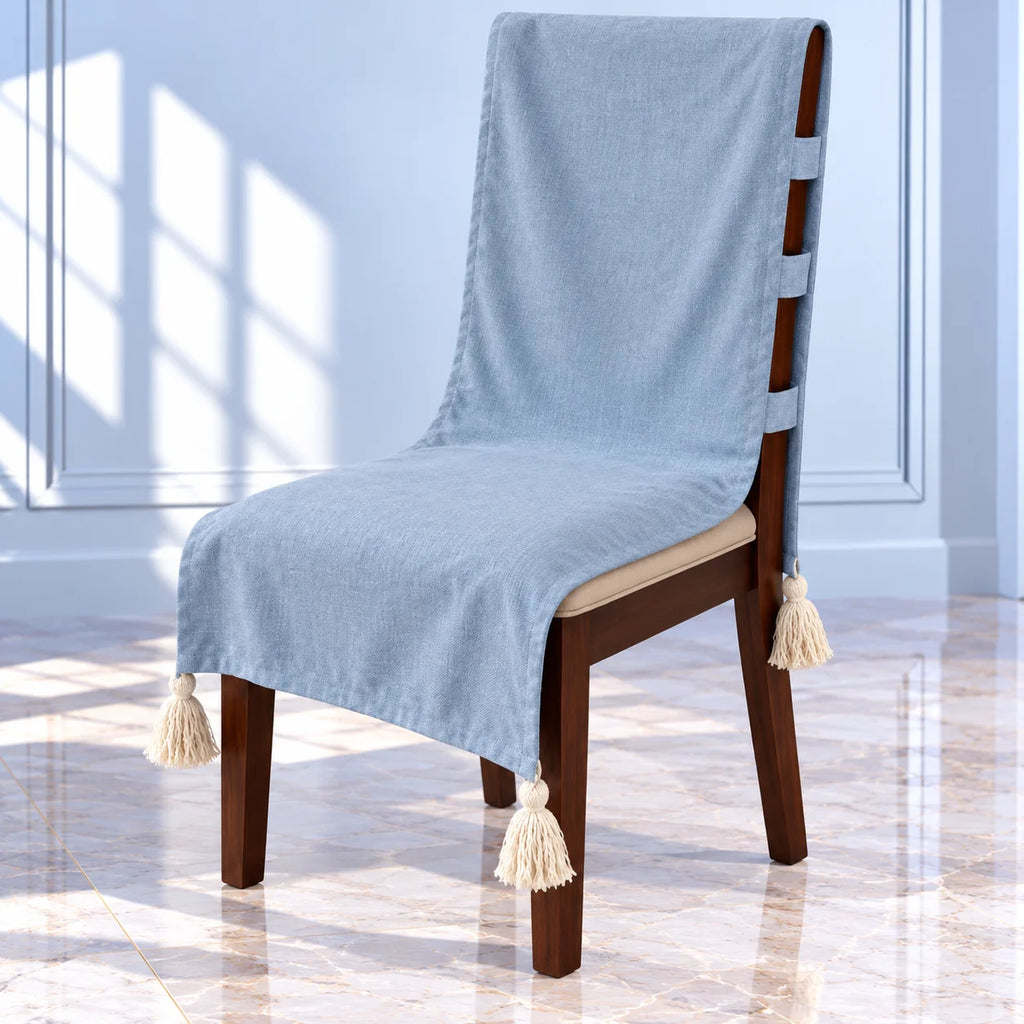 Powder Blue Textured Chair Cover with Tassels