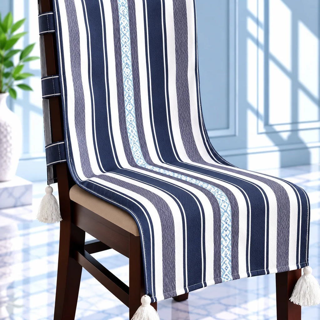 Navy & White Striped Chair Cover with Tassels