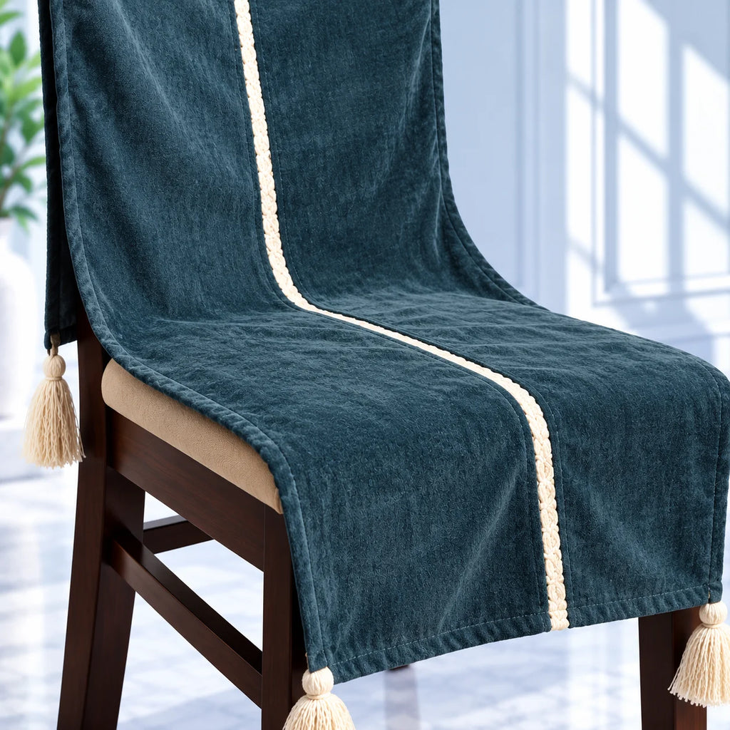 Peacock Green Blue Soft Touch Chair Cover with Tassels