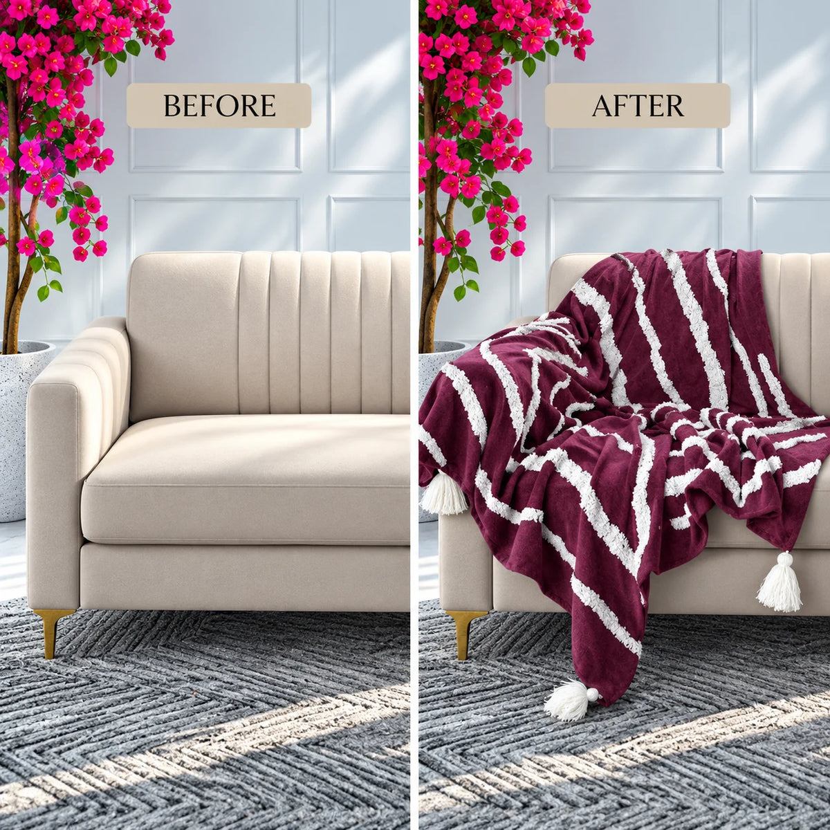 Plum Stripe Cotton Sofa Throw Blanket â€“ 50 Ã— 60 Inches