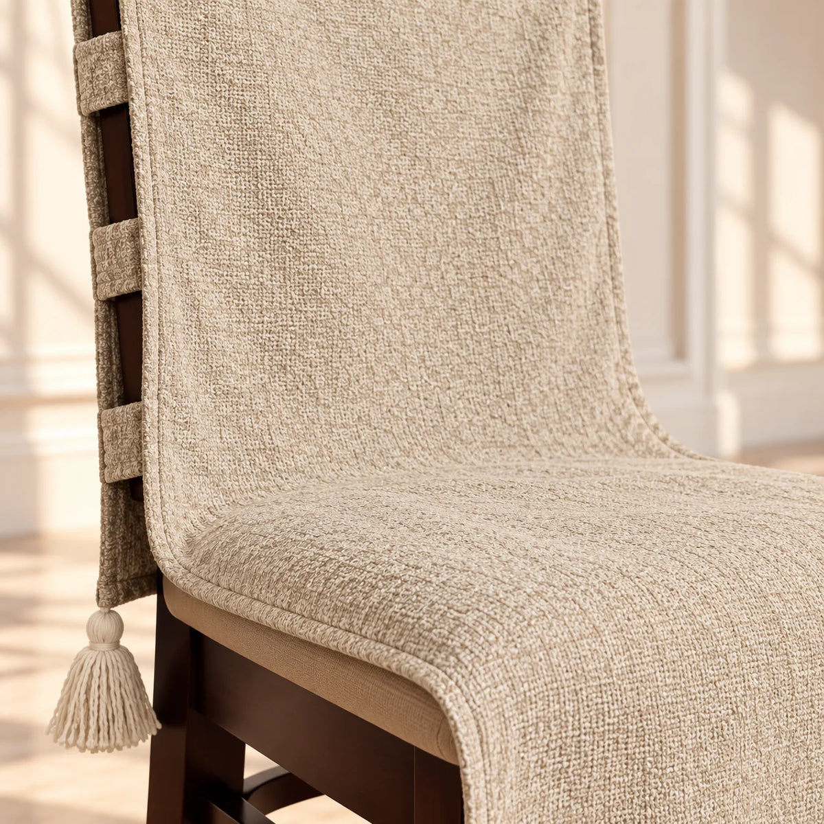 Natural Beige Jacquard Stretchable Chair Cover