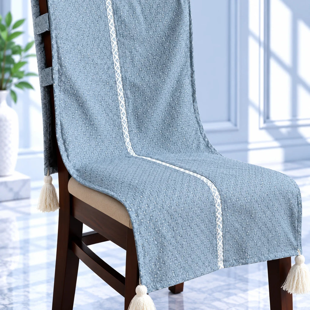 Blue Mist Jacquard Chair Cover with Tassels