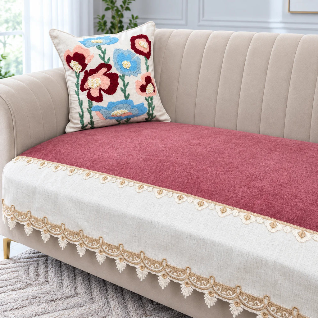 Dusty Rose & Ivory Luxury Sofa Cover