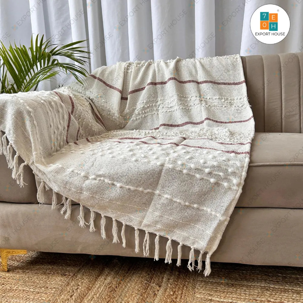 Cotton Tufted Premium Sofa Throw Blanket, Size:127cm X 152cm (50" X 60")