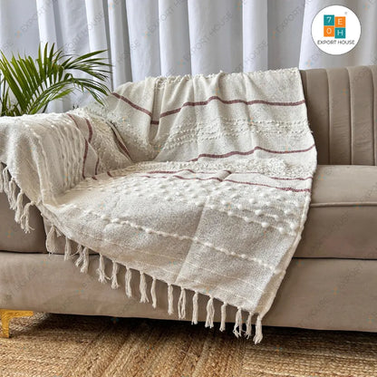 Cotton Tufted Premium Sofa Throw Blanket, Size:127cm X 152cm (50" X 60")