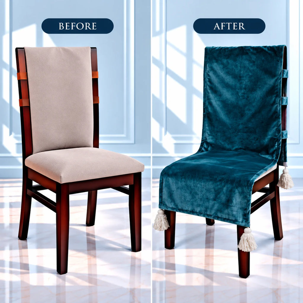 Teal Velvet Luxe Chair Cover with Tassels