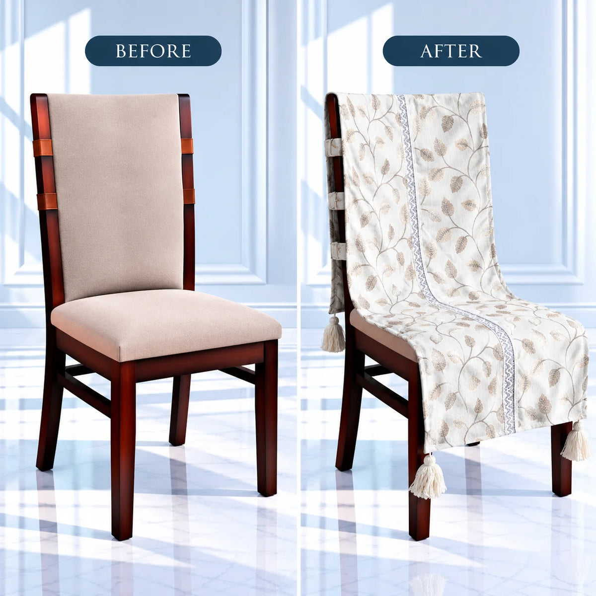 Willow Vine Leaf Pattern Chair Cover with Tassels