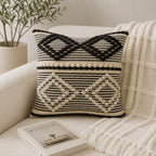 Harlequin Cord-Work Pillow Cover, Double Diamond Pattern, Artisan Weave Cotton
