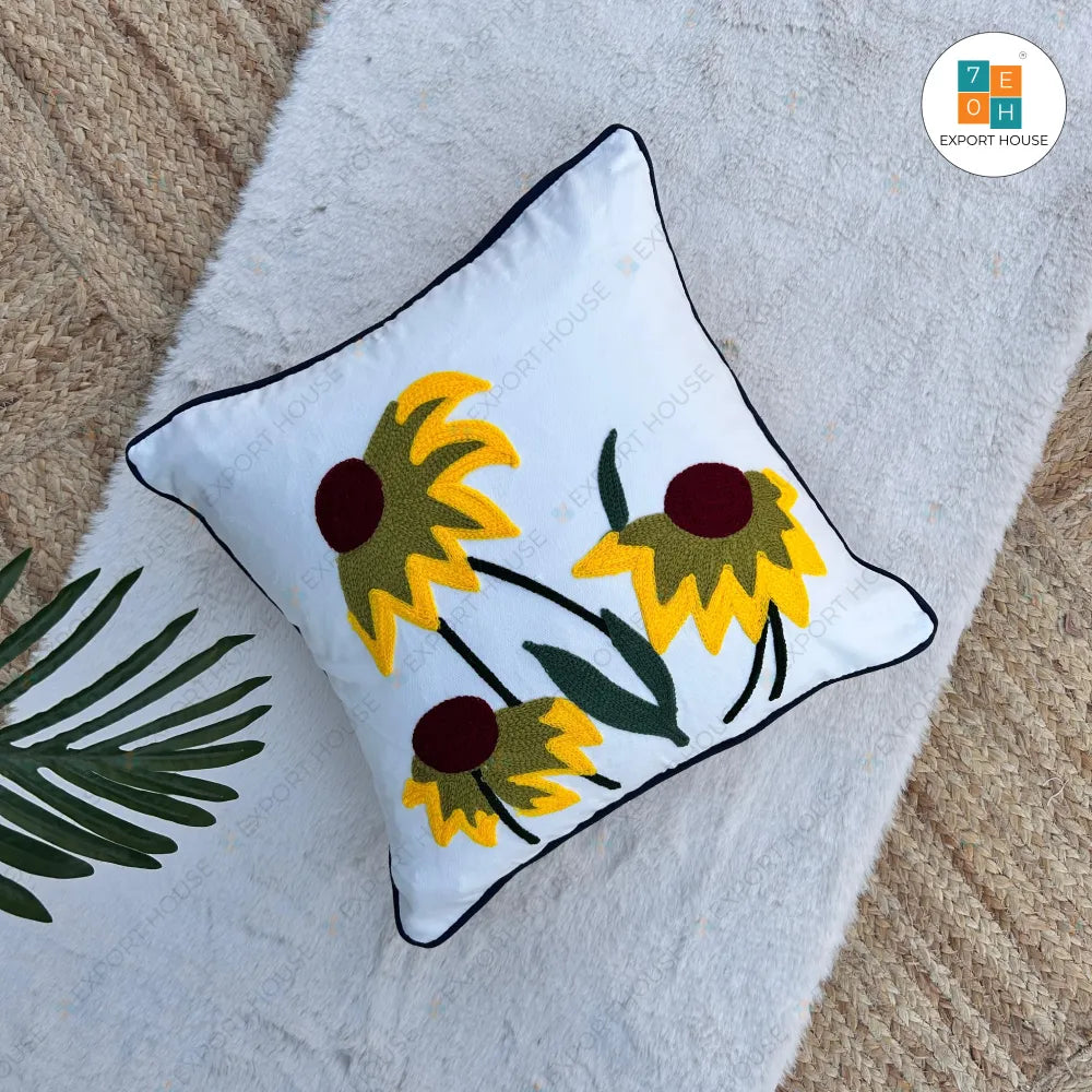 Cotton Embroidered Cushion Cover, 40cm X 40cm (16" X 16")