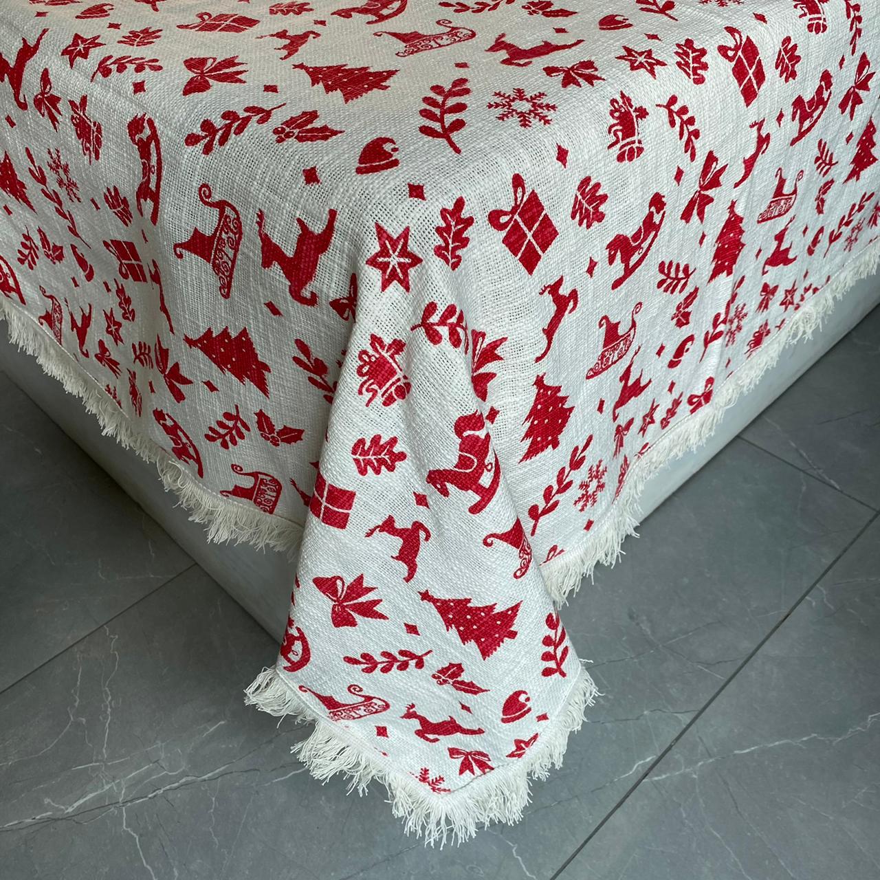 Christmas Themed Cotton Printed Cotton Dining Sheet, Size:152cm x 228cm (60" x 90")