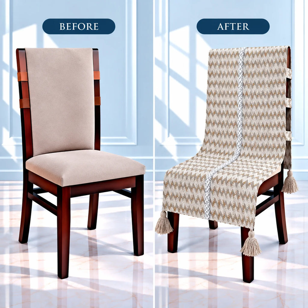 Ivory Chevron Chair Cover with Tassels