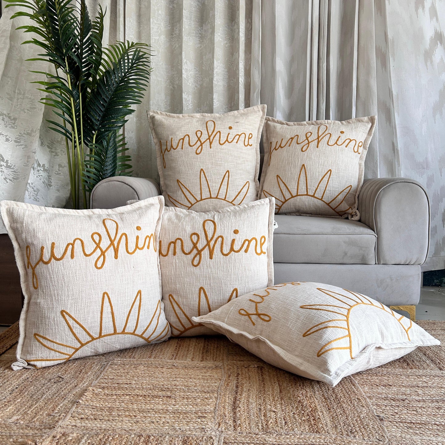 Slub-cotton Embroidered Cushion Cover, 60cm X 60cm (24" X 24")