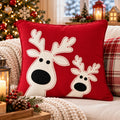 Jolly Reindeer Christmas Embroidered Cotton Cushion Cover â€“ 16 Ã— 16 Inches
