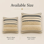 Cream & Black Monochrome Striped Cotton Cushion Cover with Pile Bands
