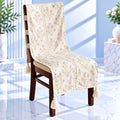 Linen Beige Scattered Leaf Pattern Chair Cover with Tassels