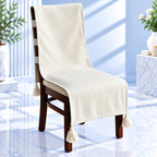 Natural Almond Cream Waffle Textured Chair Cover with Tassels