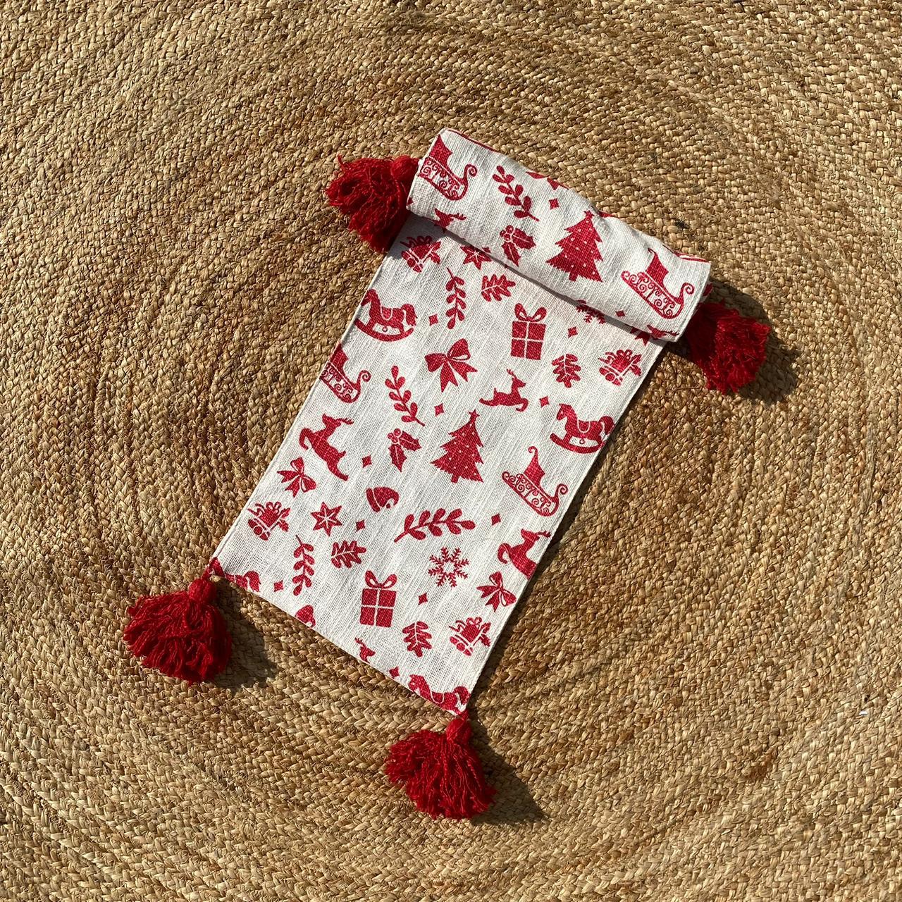 Christmas Themed Cotton Printed Table Runner, Size:30cm x 182cm (12" x 72")