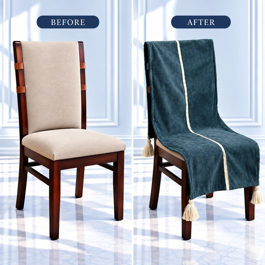 Peacock Green Blue Soft Touch Chair Cover with Tassels