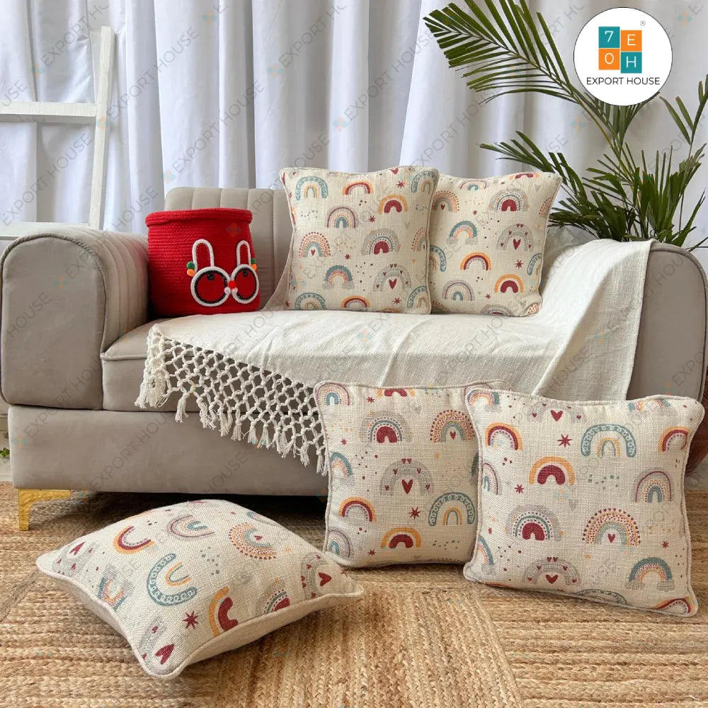 Slub-Cotton Printed Kids Room Cushion Cover, Size:40cm X 40cm (16" X 16")