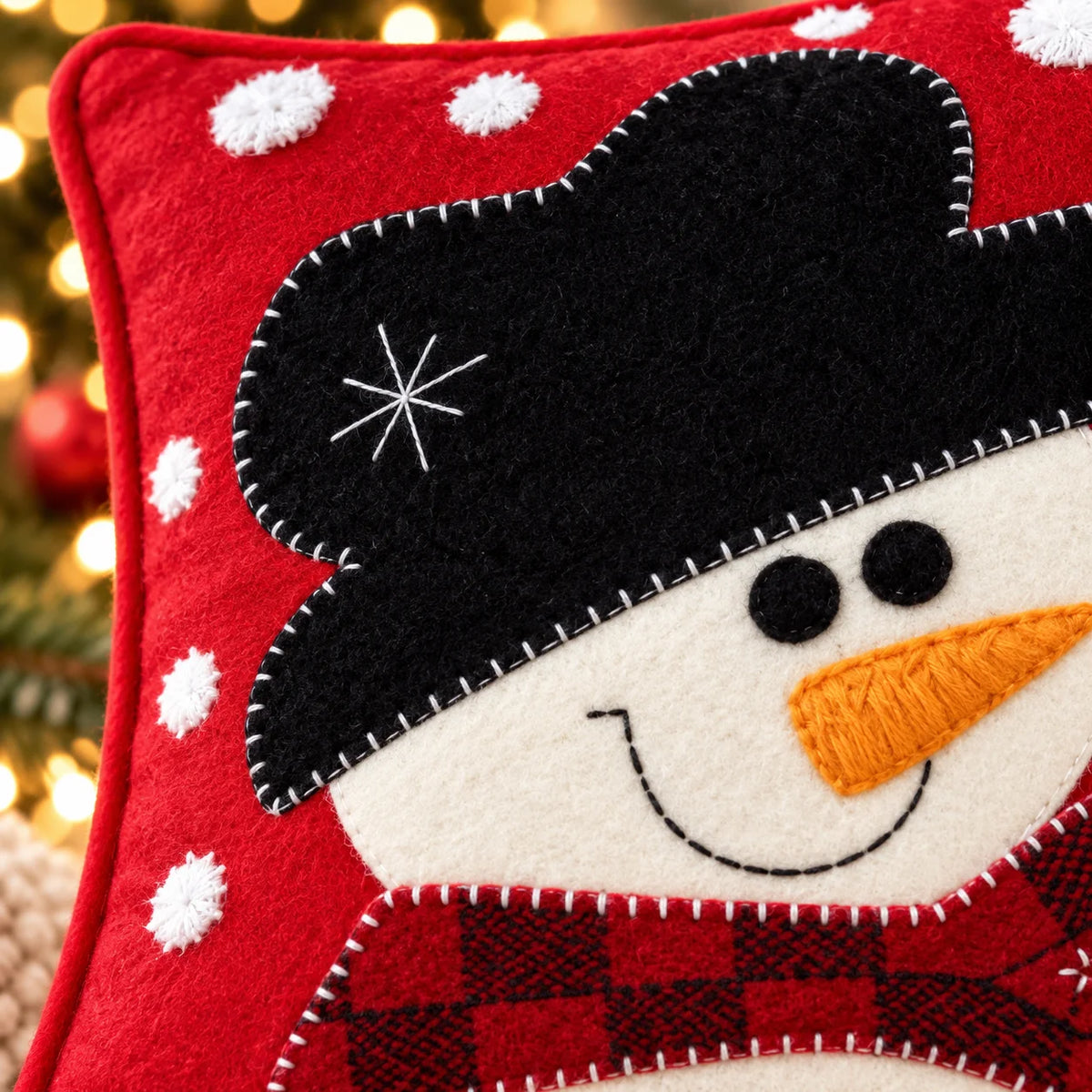 Snowy Snowman Christmas Embroidered Cotton Cushion Cover â€“ 16 Ã— 16 Inches