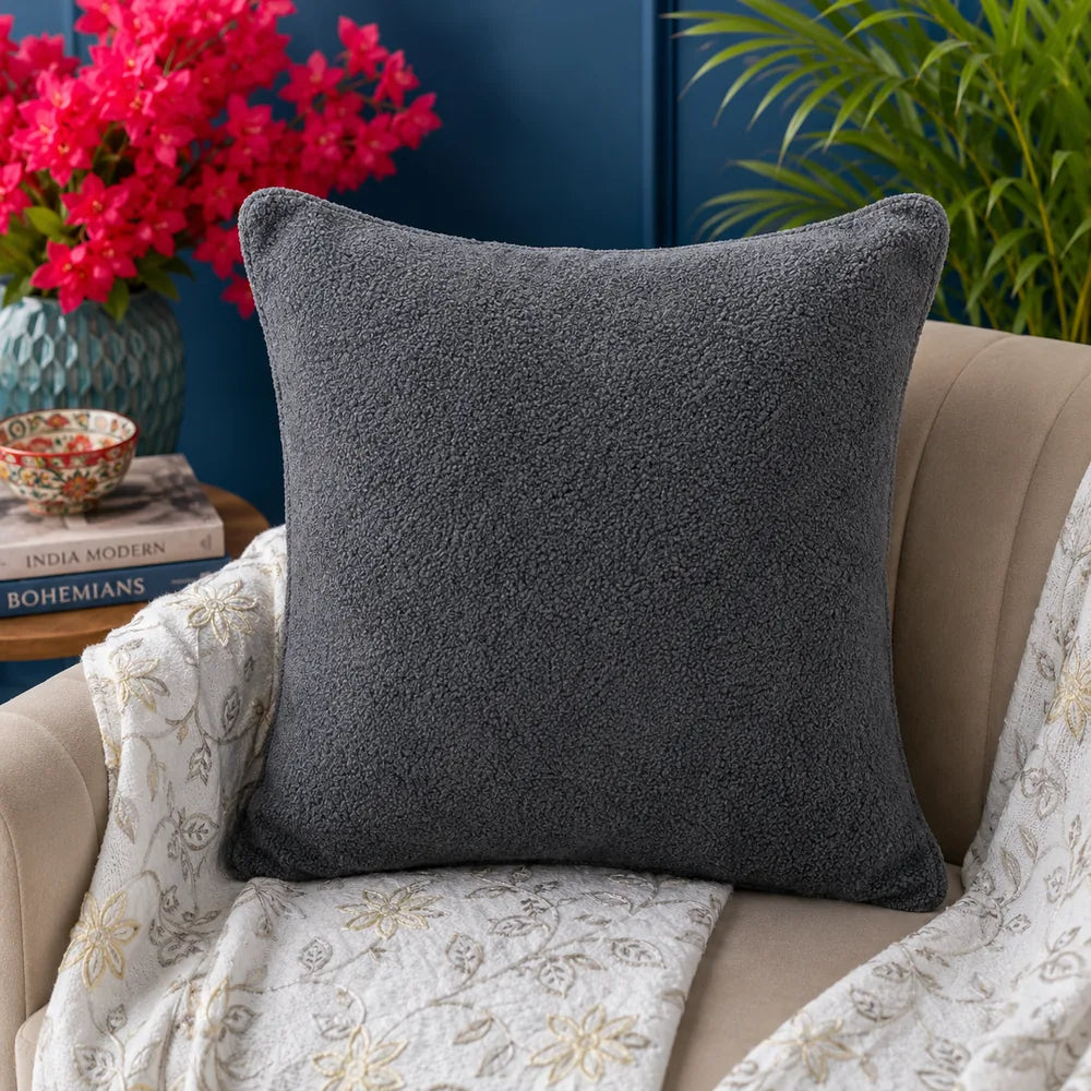 Solid Reversible Boucle Cushion Cover