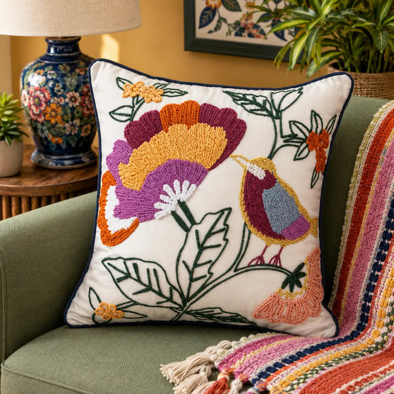 The Painted Perch - Premium Embroidered Cushion Cover