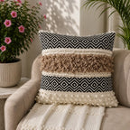 Loom Stripe Textured Cotton Cushion Cover â€“ Black, Beige & Ivory | 18 Ã— 18 Inches