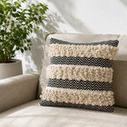 Loom Rhythm Textured Cotton Cushion Cover â€“ Black & Ivory, 16 Ã— 16 Inches