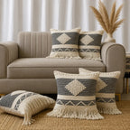 Black & Cream Boho Cushion Cover with Centre Diamond Motif