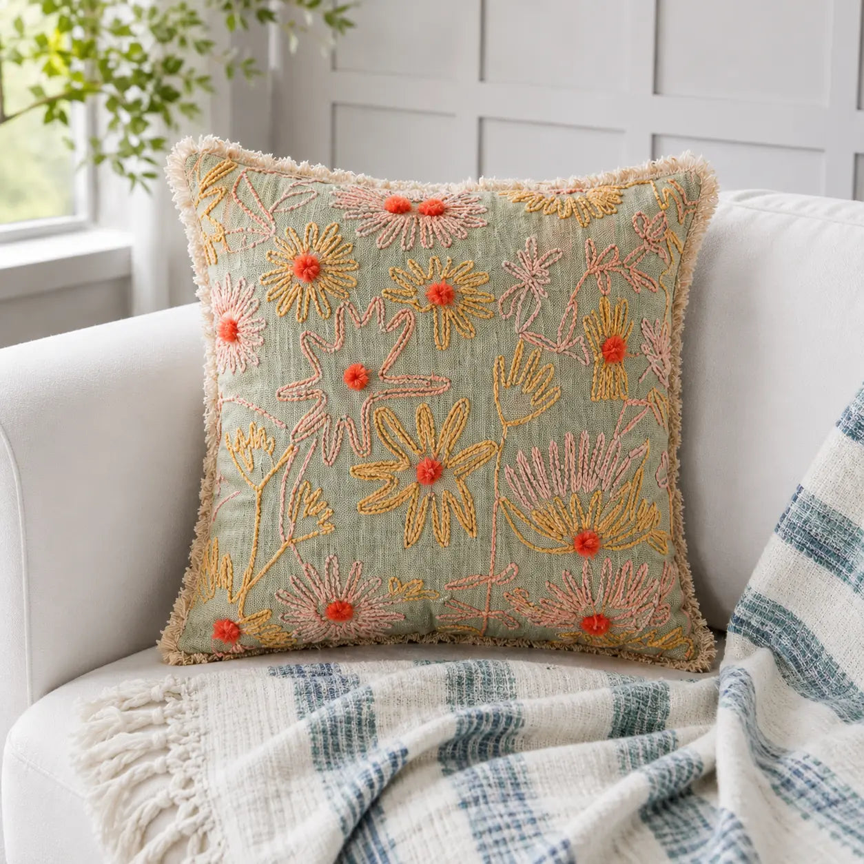 Peach pom pom Cushion Cover 45cm x 45cm (18" x 18")