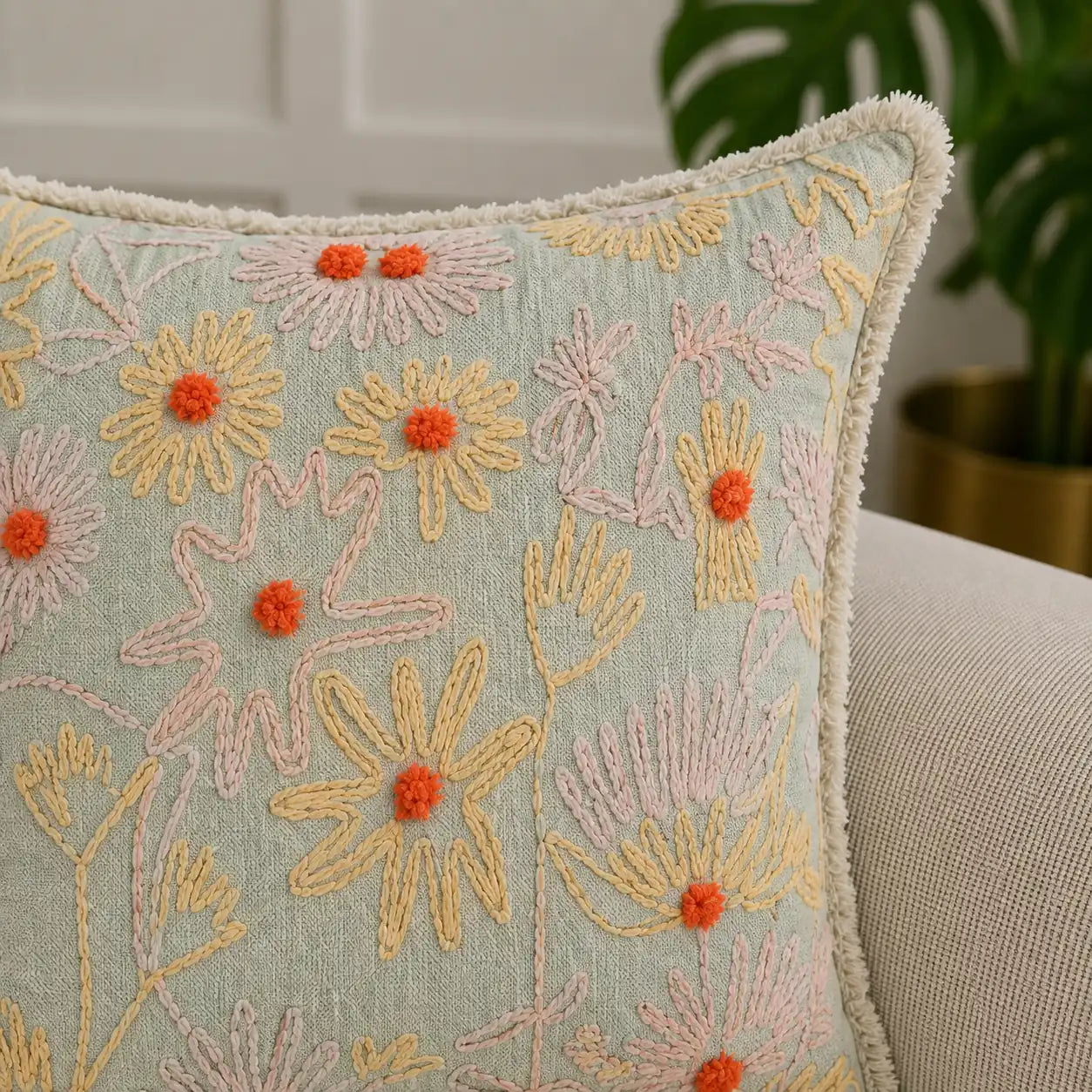 Peach pom pom Cushion Cover 45cm x 45cm (18" x 18")