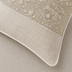 Dual Texture Lace Top Cushion Cover, Delicate Beige Embroidery on Cream