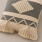 Black & Cream Boho Cushion Cover with Centre Diamond Motif