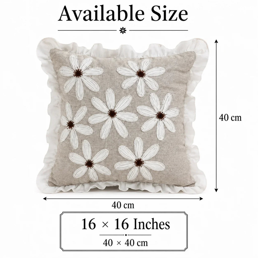The Ruffled Daisy - Embroidered Cushion Cover