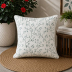 Whisper Vine Floral Cotton Cushion Cover â€“ Blue & Ivory, 20 Ã— 20 Inches