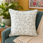Whisper Vine Floral Cotton Cushion Cover â€“ Blue & Ivory, 20 Ã— 20 Inches