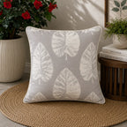 Silver Leaf Cotton Botanical Cushion Cover â€“ Grey & Ivory, 20 Ã— 20 Inches