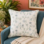 Willow Vine Floral Polycotton Cushion Cover â€“ Blue & Ivory, 20 Ã— 20 Inches