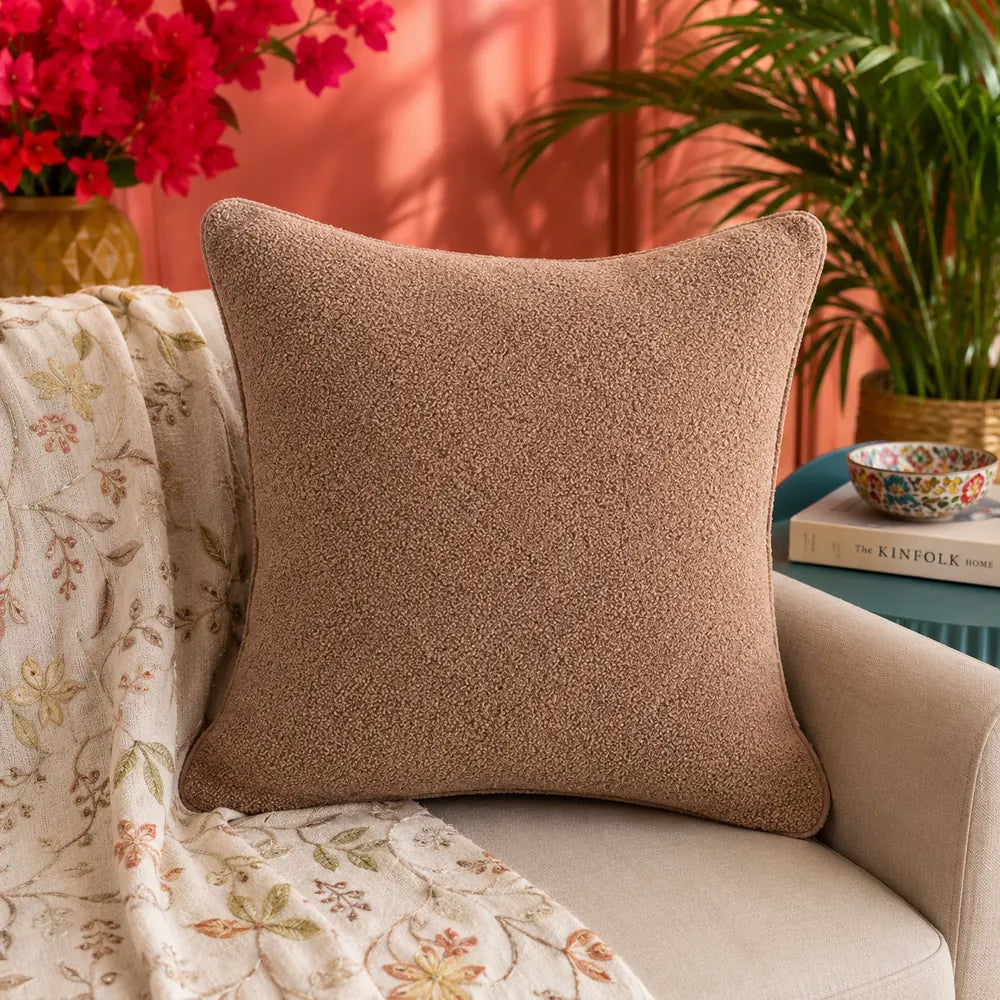 Solid Reversible Boucle Cushion Cover