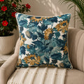 Blue Meadow Gold Floral Cushion Cover