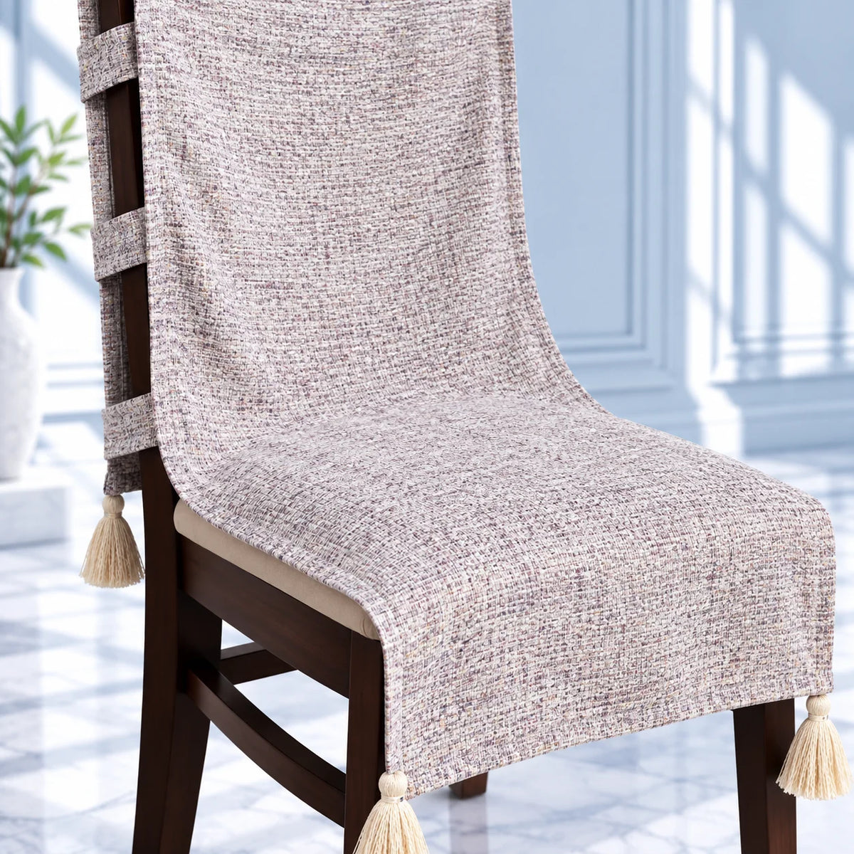 Pebble Grey Melange Chair Cover with Tassel