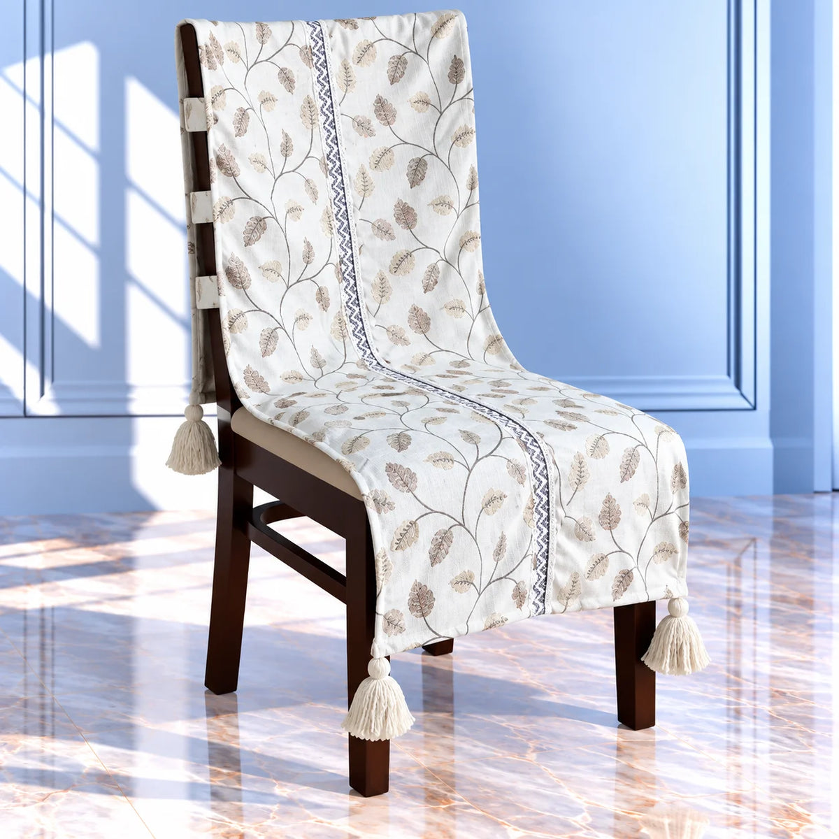 Willow Vine Leaf Pattern Chair Cover with Tassels