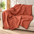 Persimmon Orange Cotton Sofa Throw Blanket with Black Blanket Stitch Border